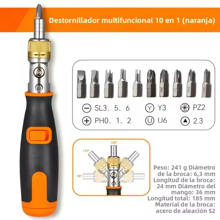 Destornillador Multifuncional 10 En 1 Con Revolver Bidireccional Y Revolver De Ángulo Ajustable Con Revolver Oculto Y Revolver Portátil Herramientas De Reparación - 1