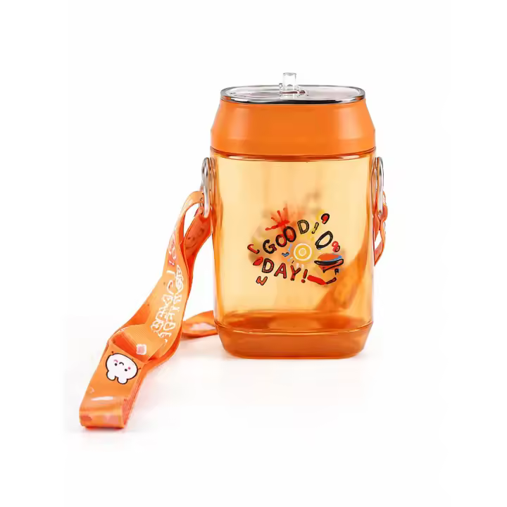 Botella de Agua con Forma de Lata de Refresco 400 ml con Popote Integrado y Correa Cruzada Ajustable — Plástico Libre de BPA, Resistente y Antifugas para Niños, Adolescentes y Uso Diario en Cocina y Viajes - 1