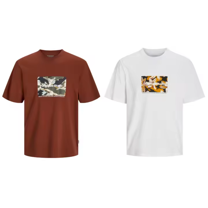 Jack & Jones Hombre Pack 2 Camisetas de Algodón logo estampado Moda Casual Informal PACK A - 1