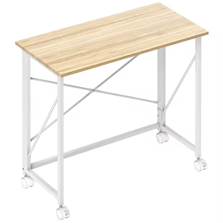 HOMCOM Escritorio Plegable con Ruedas Mesa Escritorio Compacta Mesa de Ordenador Portátil para Casa Oficina Espacios Pequeños 80x40x75 cm Natural - 1