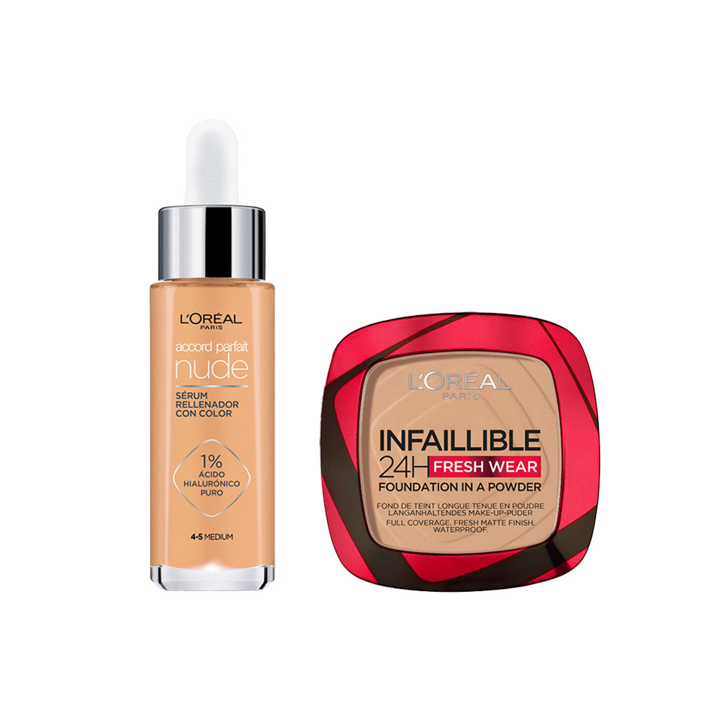 L'Oréal París | Infalible 24H Polvos compactos mate de larga duración + Sérum con Color Accord Parfait