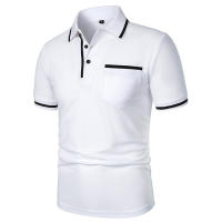 Camisa Polo Para Hombre De Manga Corta Color Sólido Casual Verano Transpirable Suelta Con Bolsillos Top Basic Splice Trendy - details 2