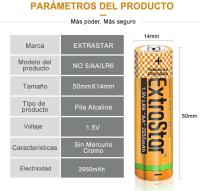 Baterías AA EXTRASTAR 1.5V 860mAh – Pilas Alcalinas No.5 Gama Performance (12/24 Pcs) - details 1