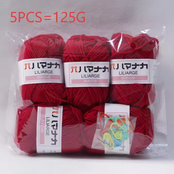 Juego De 5 Piezas De Hilo De Lana De Algodón Suave En Color Multicolor Para Tejer Manualmente Bufanda Suéter Gorro Muñeco Y Artesanía DIY - 1