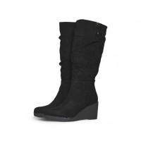 Botas altas de cuña con plataforma hasta la rodilla efecto ante de terciopelo yz2336 color marrón y negro - details 4