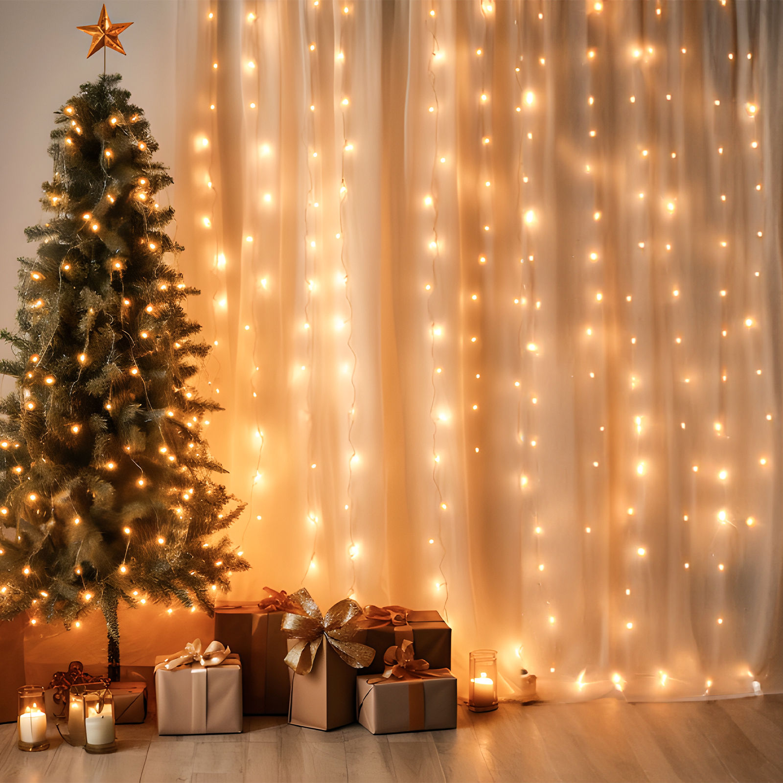 Aigostar 2×2m 200LED Cortina de Luces Navidad, 8 Modos Luces de Cadena de Cortina, IP44 Impermeable con Temporizador, para Habitacion, Exterior (Blanco Cálido)