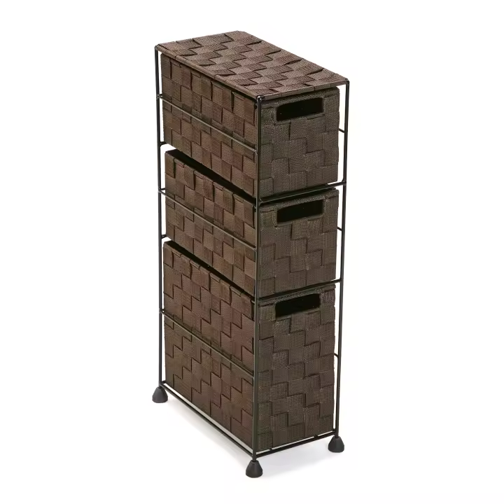 Versa Mannheim Mueble para el Baño Auxiliar, Cajonera con 3 cajones para organizar, Almacenaje moderno y divertido, Medidas (Al x L x An) 57 x 28 x 15,5 cm, Nylon, Color Marrón - 1