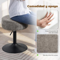 HOMCOM Taburete de Bar con Almacenaje, Altura Ajustable, Taburete de Cocina Redondo, Giratorio, Tapizado en Chenilla, Base de Acero, Diseño Botones, Acolchado, para Salón, Comedor, Oficina, Gris - details 3