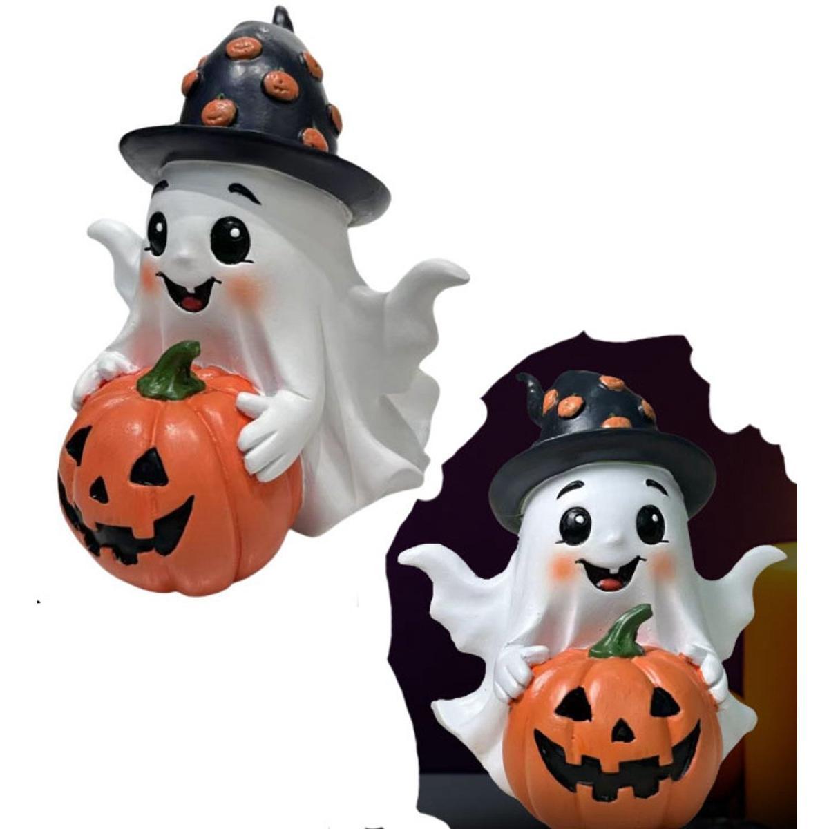Adornos de Halloween - Artesanías de resina - Adornos decorativos creativos para escritorio - Calabaza fantasma - Diseño de jardín al aire libre - Adornos con temática de jardín - Bonitos y compactos