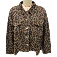 Chaqueta De Denim Para Mujer Con Estampado De Leopardo Y Borde Con Borlas Moda Casual Cierre De Botón Unipresión Estilo Single-breasted Otoño Primavera - details 3