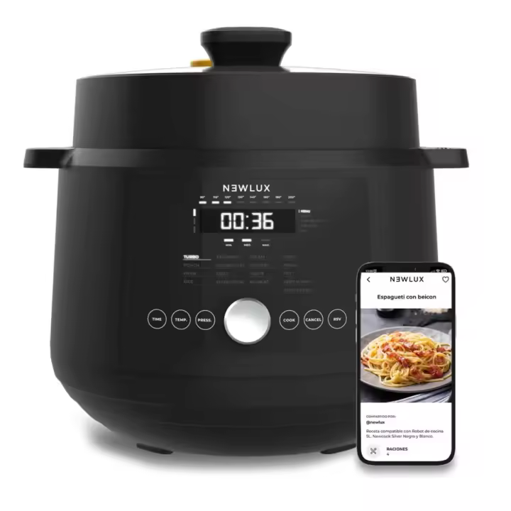 Newlux Olla Programable SmartChef V600 Negro 6L (1200W) 4 Niveles de presión, 17 Programas y Vaporera 2 Niveles - 1