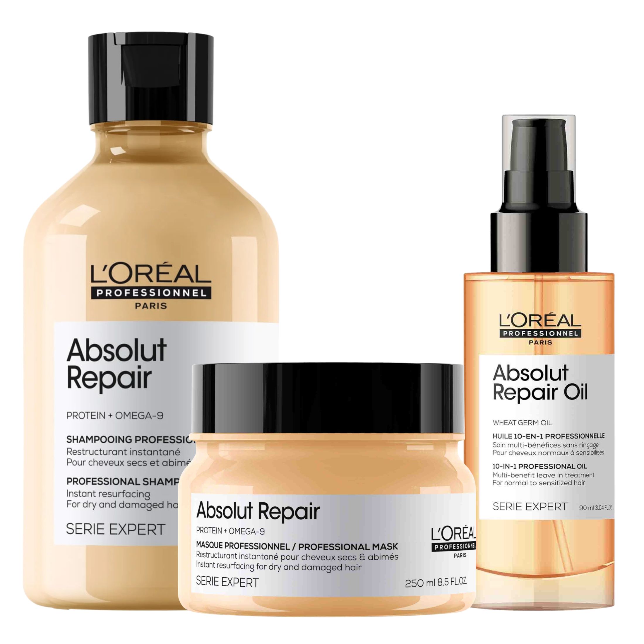 Pack L'Oréal Professionnel Absolut Repair Champú + Mascarilla + Aceite – Reparación Completa Cabello Seco y Dañado