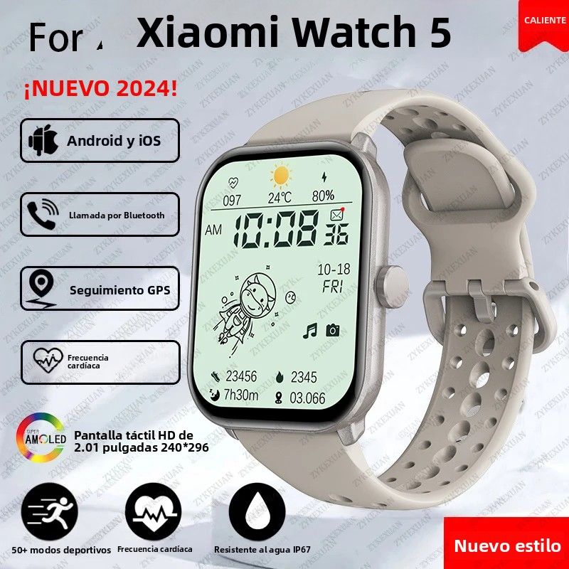 Smartwatch Xiaomi 5 Para Hombres Y Mujeres Pantalla HD AMOLED Alta Calidad Monitor De Frecuencia Cardíaca Bluetooth Llamadas 100+ Modos Deportivos Impermeable