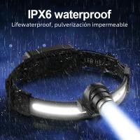 Linterna Frontal LED De Alta Potencia Con Sensor XPE+COB 7 Modos Para Pesca Y Cazalampara De Corbata Recargable Con Batería 18650 - details 12