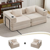 Diseño convertible plegable: este sofá cama desplegable tiene dos formas, sofá y colchón, se convierte fácilmente entre cama y sofá plegando los reposabrazos laterales o el respaldo, ahorrando espacio sin preocupaciones - details 3