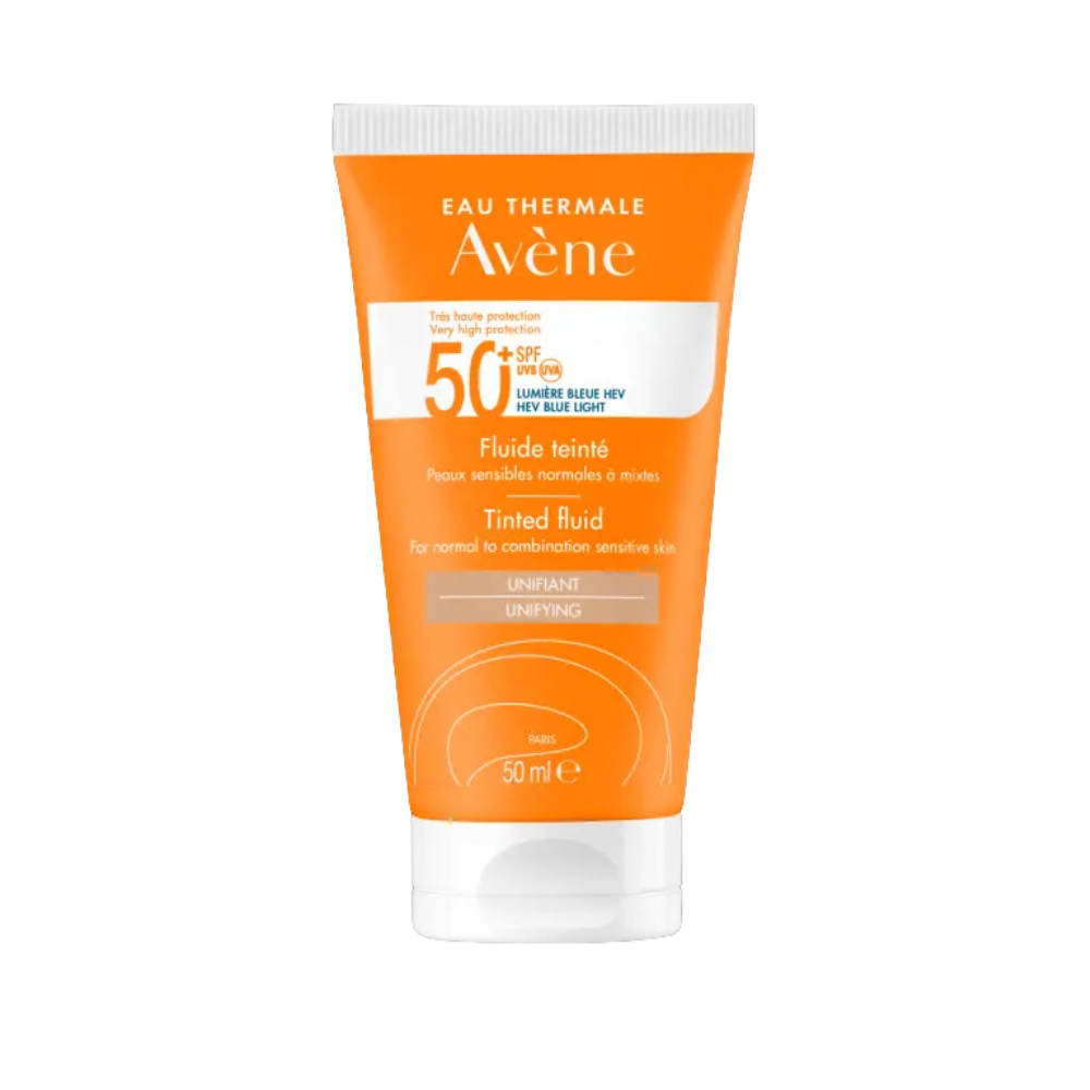 Avène - Protector solar facial Fluido Solar Color SPF 50+ 50 ml con color natural, toque seco y protección frente a UVB, UVA y luz azul para piel normal, mixta y sensible