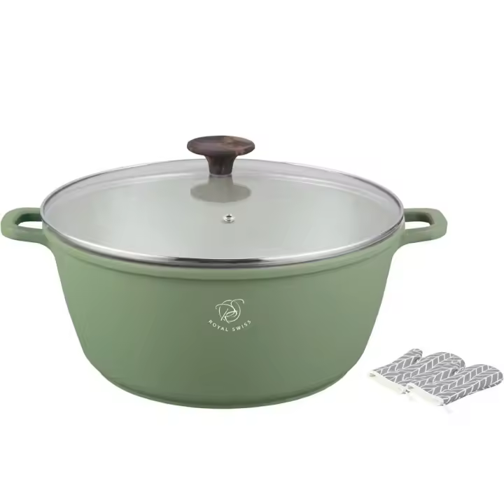 OLLA COLOR VERDE - 32 CM DIAMETRO - 9.5 LITROS - ROYAL SWISS - REVESTIMIENTO ANTIADHERENTE - LIBRE DE PFOA - TAPA VIDRIO TEMPLADO - APTO PARA TODO TIPO DE FUEGOS - APTO PARA INDUCCION - APTO LAVAVAJILLAS - 1
