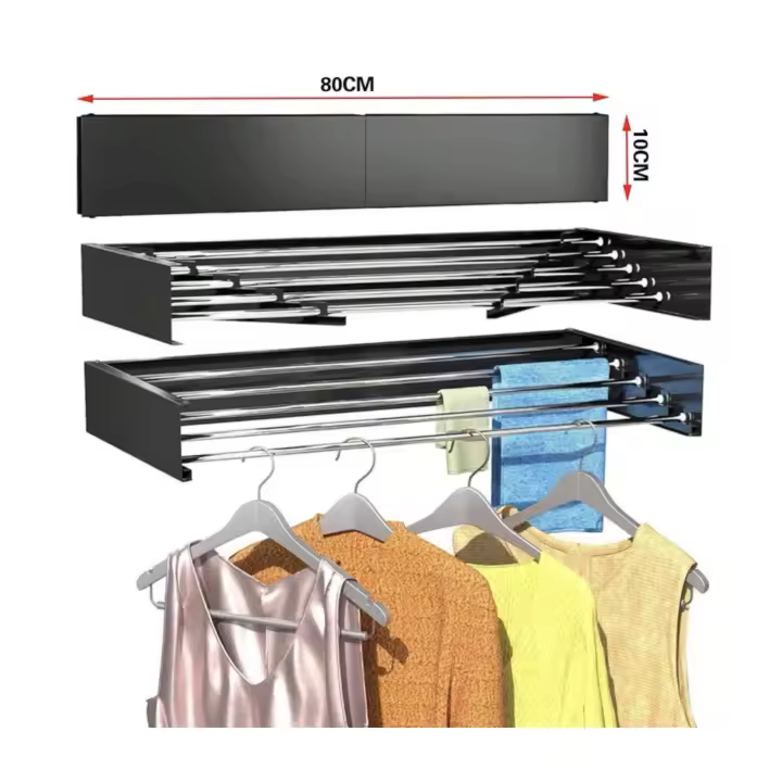 Tendedero Plegable para Montar en Paredes, Tendedero Retráctil Plegable de 80cm para Interiores o Exteriores, tendedero Compacto Ahorra Espacio, Capacidad para 30Kilos, Tendedero con 5 barras de 80cm aluminio de alta resistencia. - 1