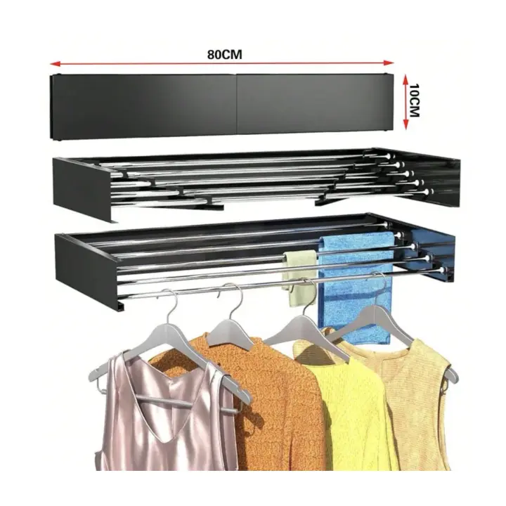 Tendedero Plegable para Montar en Paredes, Tendedero Retráctil Plegable de 80cm para Interiores o Exteriores, tendedero Compacto Ahorra Espacio, Capacidad para 30Kilos, Tendedero con 5 barras de 80cm aluminio de alta resistencia. - 1