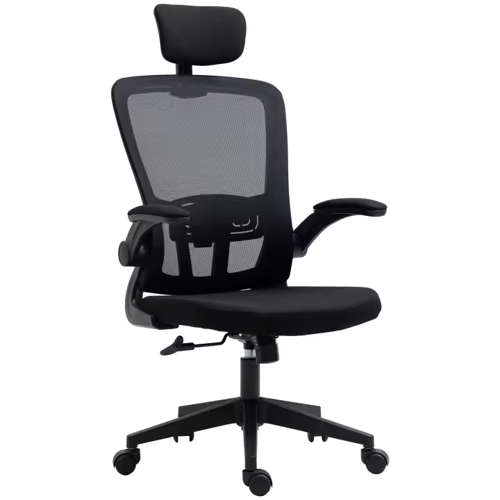 Vinsetto Silla de Oficina de Malla Ergonómica Silla Escritorio Giratoria con Altura Ajustable Reposabrazos Plegable Reposacabezas y Soporte Lumbar Regulables 65x64x114-122 cm - 1