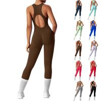 Conjunto De Yoga Para Mujer Moda Color Sólido Cuello Redondo Ajustado Fitness Ropa Deportiva Overoles De Gimnasio Sexy Ropa De Yoga - details 0
