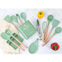 Utensilios De Cocina Ecológicos De Silicona No Adherente Con Mango De Madera Espátula Para Hacer Huevos Y Cocinar Herramienta De Cocina - details 1