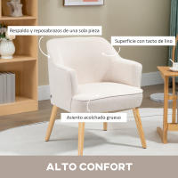 HOMCOM Butaca de Salón Moderno Sillón Individual Tapizada en Lino con Patas de Madera Reposabrazos y Almohadillas Ajustables para Dormitorio Oficina Estudio Carga 120 kg 64,5x65x79,5 cm Rosa - details 3