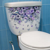 Pegatinas De Pared De Mariposa Flor De Enredadera Morada Para Baño Y Toilette Decoración Bebida PVC Autoadhesiva Para El Hogar - details 3