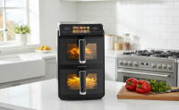 PRIXTON Freidora de Aire Vertical 10L con Doble Cesta 5L + 5L, 2600 W, Air Fryer sin Aceite con 2 Cestas Independientes, Pantalla LED Táctil, 10 Programas, 80-200 °C, Ventana e Iluminación - details 0