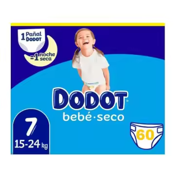 Dodot Bebé-Seco Talla 7 (15-24 kg) 60 Pañales – Máxima Sequedad y Protección Anti Fugas) 60 uds Dodot - 1