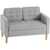 HOMCOM Sofá 2 Plazas, Sofá con Espacio de Almacenamiento, Patas de Madera, Sofá Tapizado Acolchado, Sofá Doble con Aspecto de Terciopelo para Salón, Dormitorio, 117x 62 x 78 cm, Gris Claro - details 0