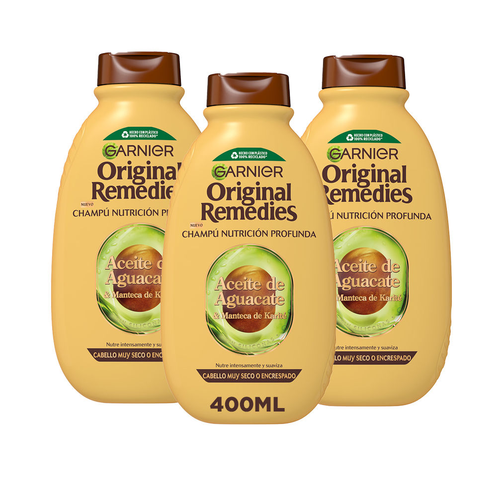 Garnier | Original Remedies Rutina de Aceite de Aguacate y Manteca de Karité Champú, Aceite en crema, mascarilla y Acondicionador de Nutrición Profunda para pelo muy seco o encrespado