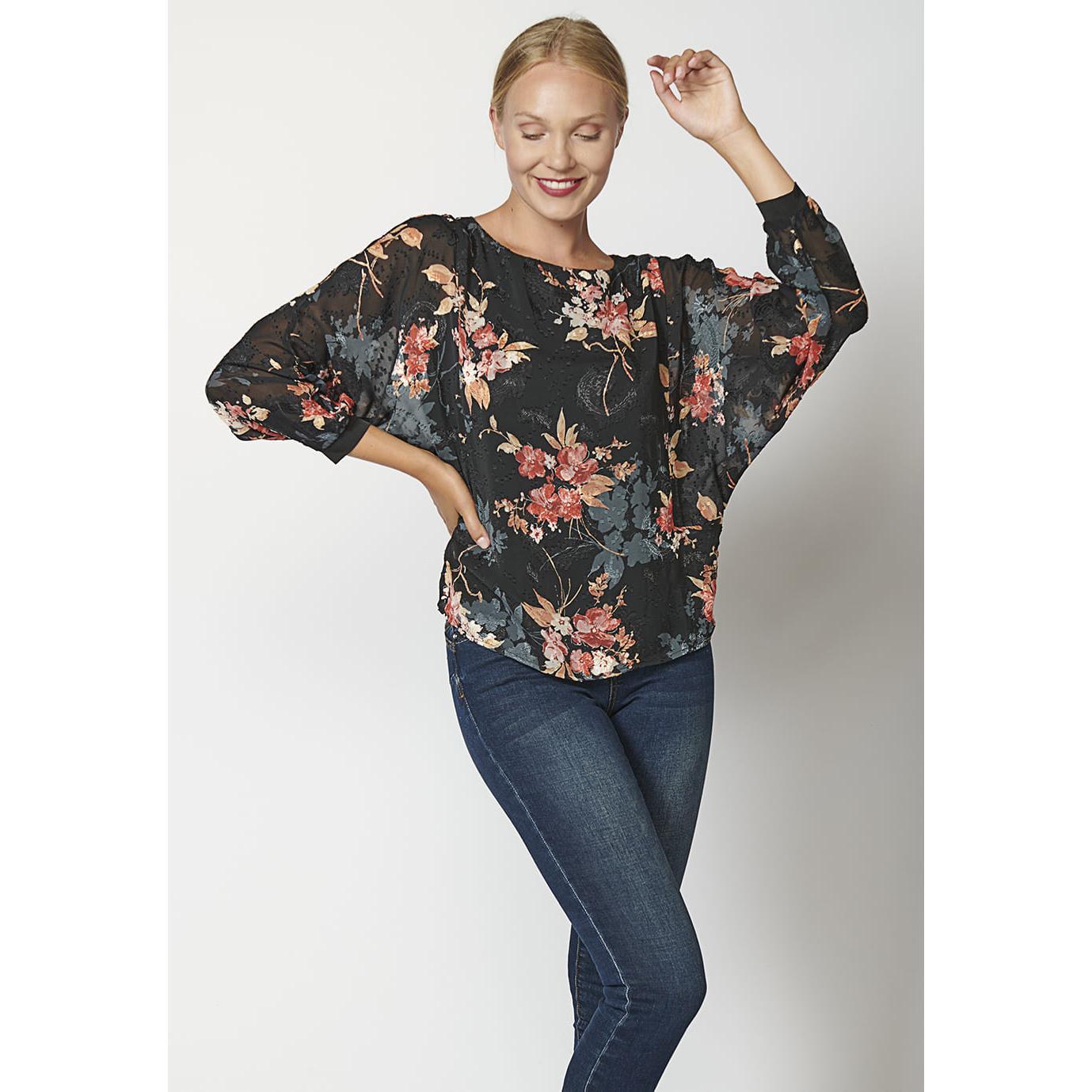 Koroshi Blusa fluida de manga larga para mujer con estampado floral