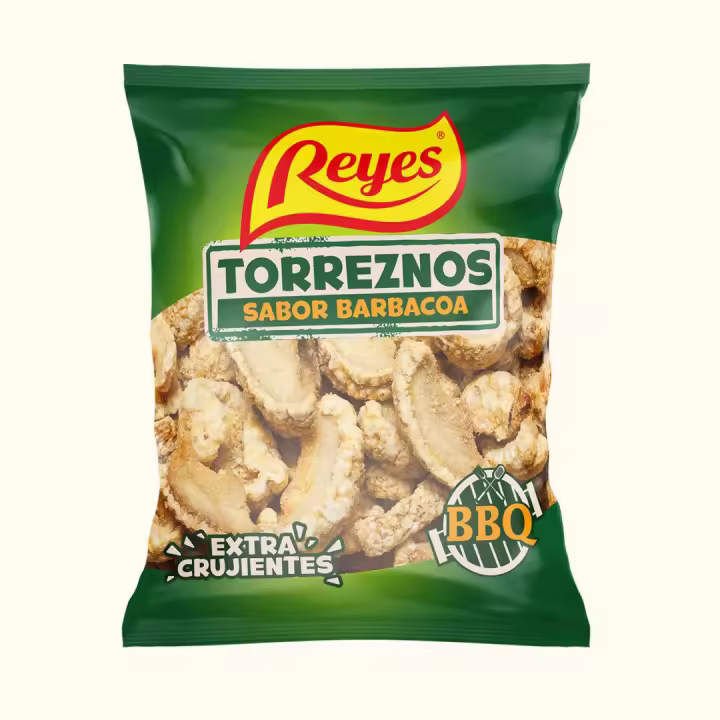 Reyes Torrezno gran selección sabor barbacoa - Formatos: 1 Kg, 5 bolsas de 120g, panoplia 12 bolsas de 35g - 1