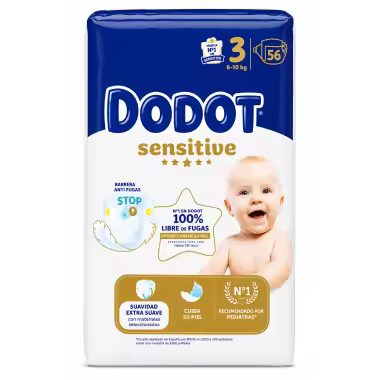 Dodot Sensitive Talla 3 (6-10 kg) 56 Pañales – Barrera Stop Fugas y Suavidad Extrema Dodot - 1