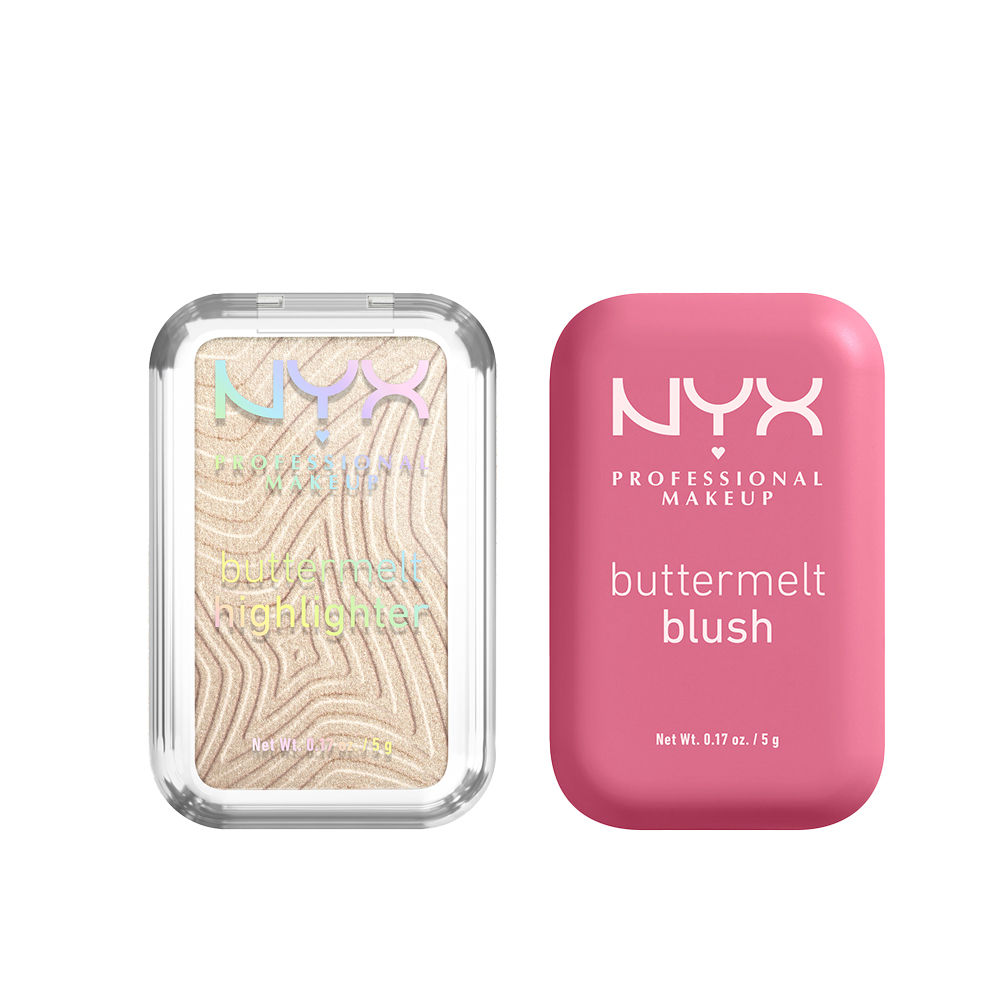 NYX Professional Makeup | Pack Buttermelt Blush, Colorete en polvo, 12 horas de duración, resistente a la decoloración y a la transferencia, tono For the butta + Hightlighter Buttermelt Tono Bright and Butta