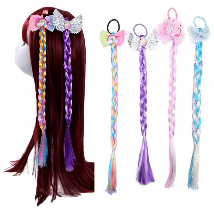 Wig De Enredos Para Niñas Rosa Elásticos De Cabello Con Borlas De Princesa Accesorios De Cabello Lindos Para Niños Cabello De Unicornio Para Bebés - 1