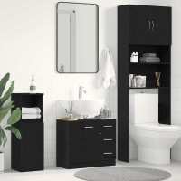 vidaXL Armario para lavabo contrachapada 63x30x54 cm en color Gris hormigón/Madera antigua/Blanco y más | almacenamiento funcional diseño moderno para baño dormitorio sala - details 5