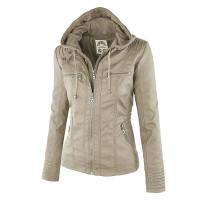 Chaqueta De Cuero Sintético Para Mujer Estilo Motociclista Con Capucha Negro Otoño-invierno Cierre De Cremallera Largo Regular - details 17