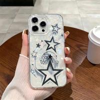 Funda De Teléfono Grunge Dibujo Negro Estrella Con Fondo De Perla Iridescente Brillante Funda Protectora Suave TPU Para Todos Los Modelos De iPhone - details 0