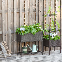 Outsunny Jardinera Exterior para Huerto Urbano Mesa de Cultivo Rectangular para Balcón Alta con Estante Gris y Negro - details 1