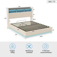 Cama individual 140x190 cm de terciopelo beige con almacenamiento, luz LED inferior y estantería en cabecera - details 0