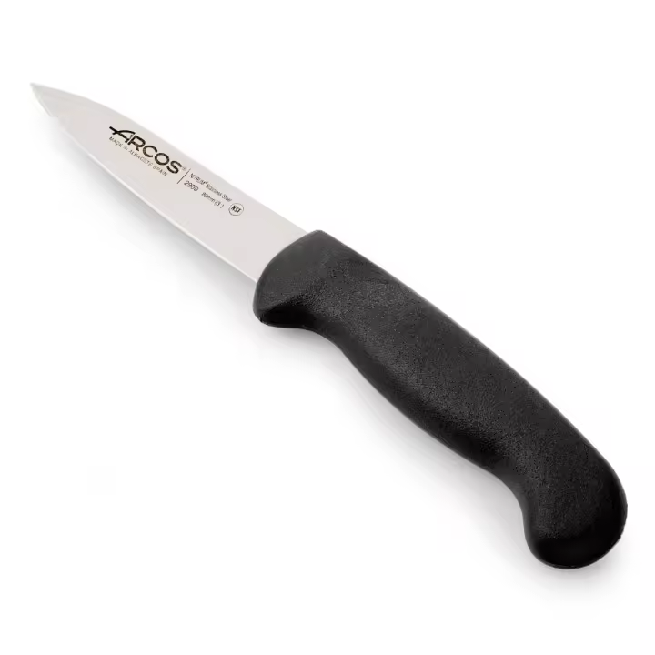 Arcos Cuchillo Mondador Acero Inoxidable Nitrum 80 mm - Ideal para Pelar Frutas y Verduras - Mango Polipropileno Negro - Serie 2900 - 1