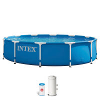 INTEX - Piscina desmontable redonda, Metal Frame, estructura tubos acero, lona tricapa PVC- Poliéster, interior efecto gresite, conexiones de Ø32 mm, a partir de 6 años, piscinas circulares, piscina jardín - details 8