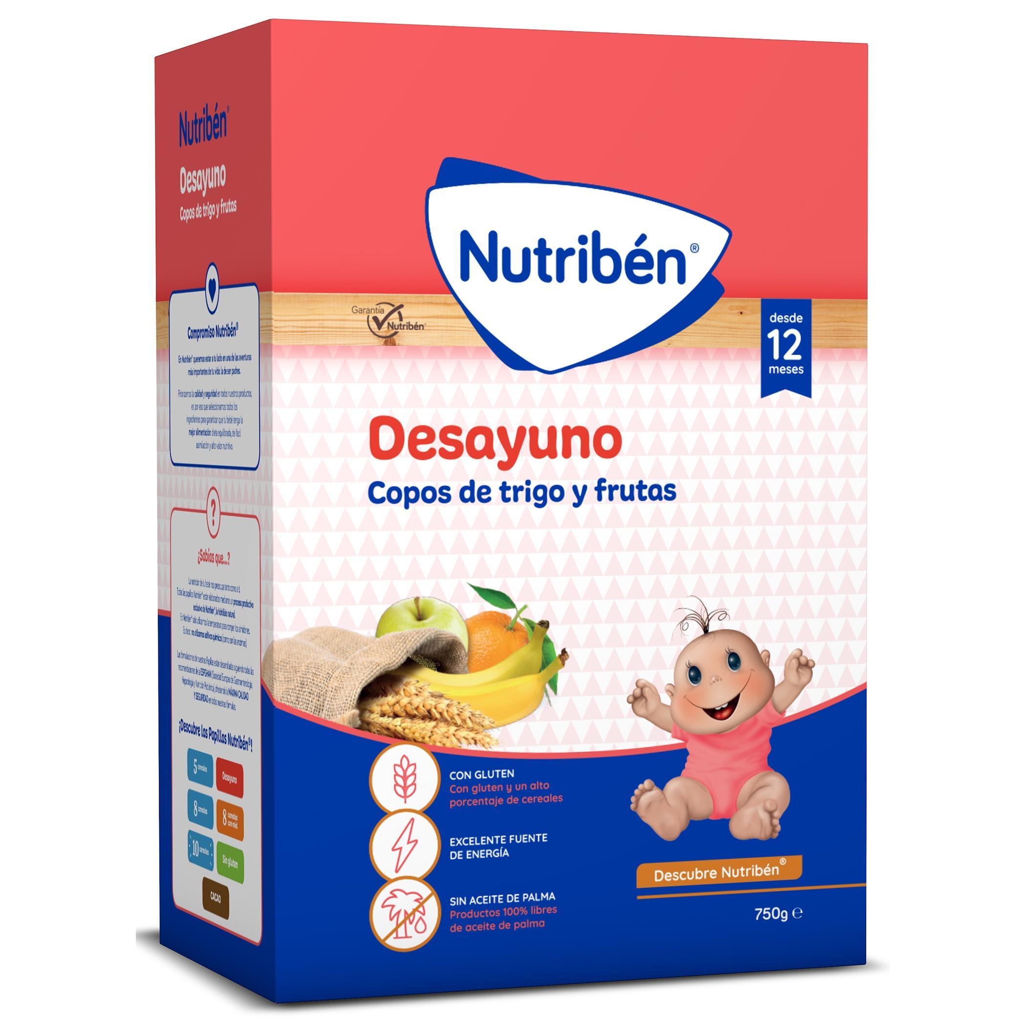 Nutribén Desayuno - Papilla de Cereales Bebe - Copos de Trigo y Fruta - Cereales desde los 12 Meses - 750gr