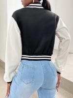 Chaqueta Casual Elegante Para Mujer En Blanco Cierre De Botones Aviador Corta Manga Larga Otoño Invierno Streetwear Outerwear - details 7
