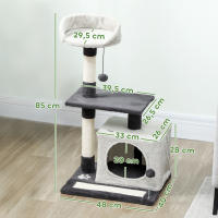 PawHut Árbol Rascador para Gatos, Árbol para Gatos 85 cm, Torre Escalador con Plataformas, Cueva, Postes Rascadores, Tapete de Sisal, Bolas, Gris Claro y Negro - details 1