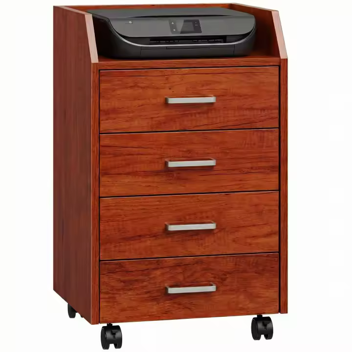 Vinsetto Cajonera de Escritorio con Ruedas, Cajonera de Oficina con 4 Cajones, Archivador Móvil para Estudio, Salón, para Debajo del Escritorio, 40x36x65 cm, Marrón - 1