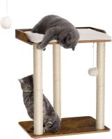 Gatos, Altura 68 cm, Torre de Gatos, con 3 Postes de Sisal de Gran Plataformas, Pompones, Marrón Rústico - details 0