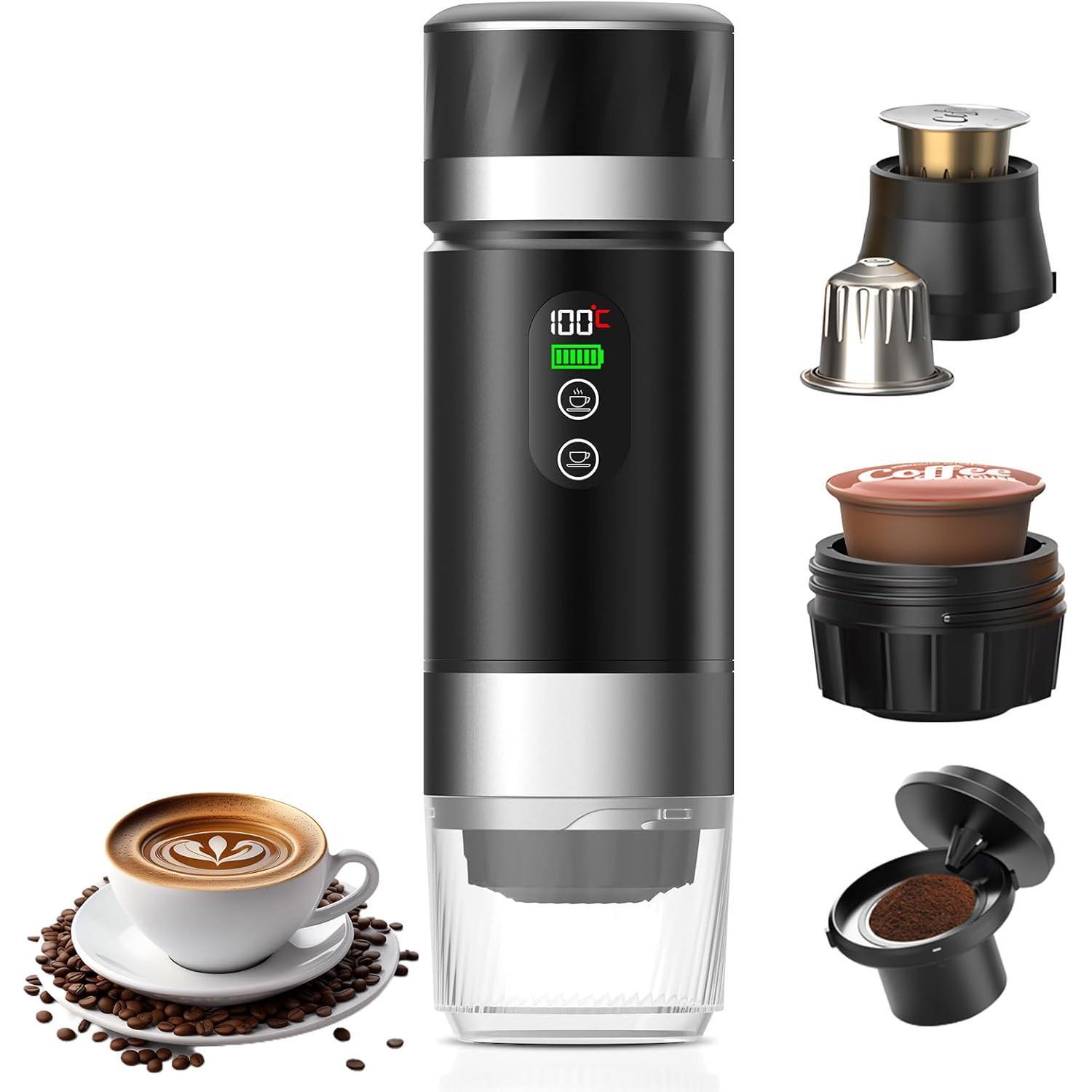 Cafetera Espresso portátil eléctrica inalámbrica para coche y hogar, cafetera para acampar, cafetera de viaje en polvo con cápsula 3 en 1